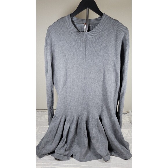 Free People Gray Ribbed Knit Peplum Hem Sweater Tunic Dress Women’s Size M - Picture 1 of 5